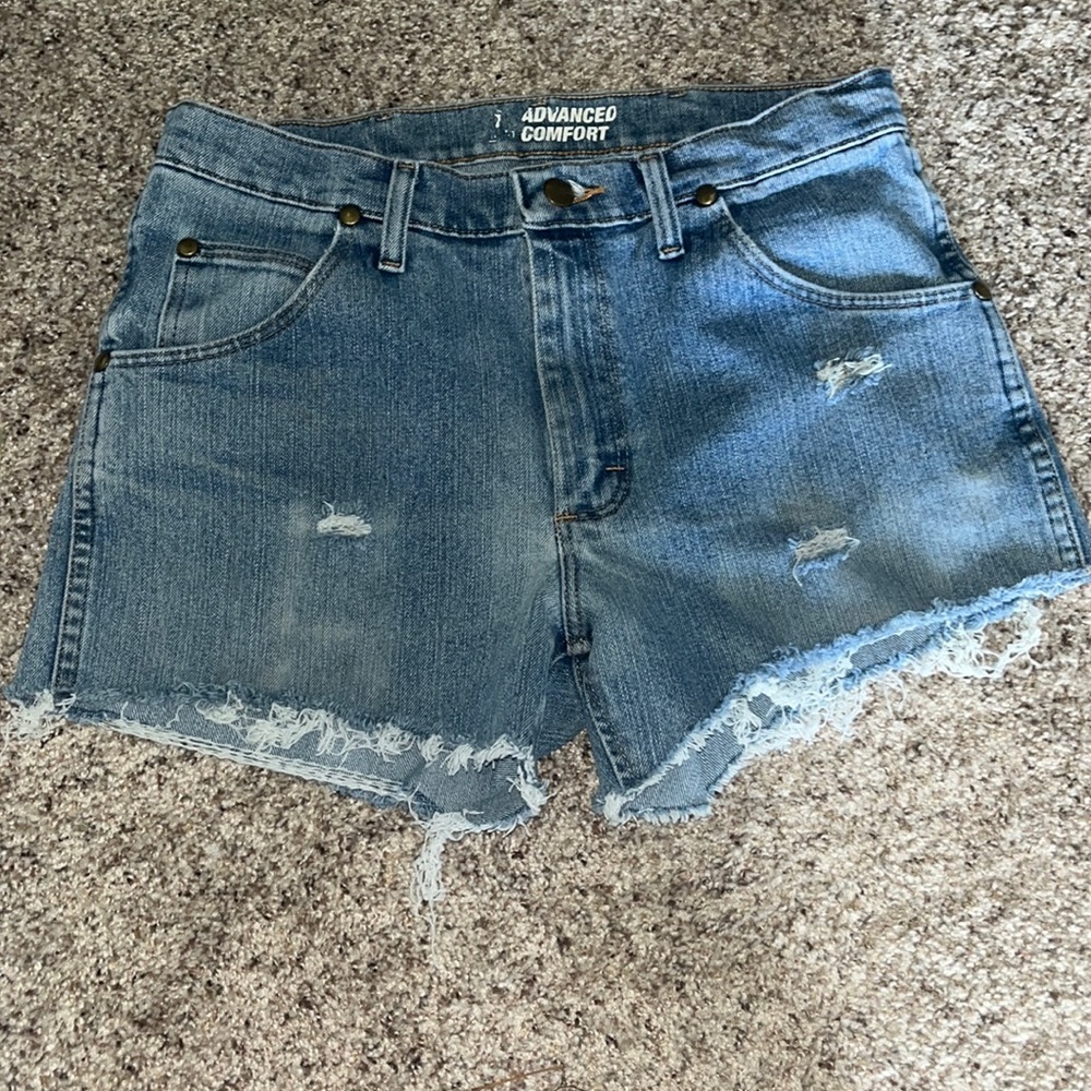 Wrangler Blue Distressed Jean Shorts Frayed Hem